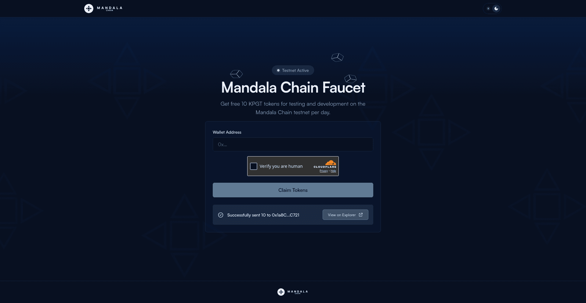 Successful claim with View on Explorer link
