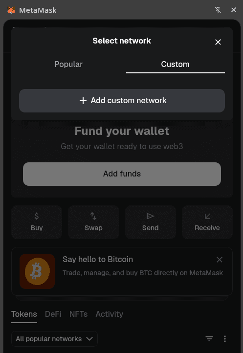 MetaMask network dropdown