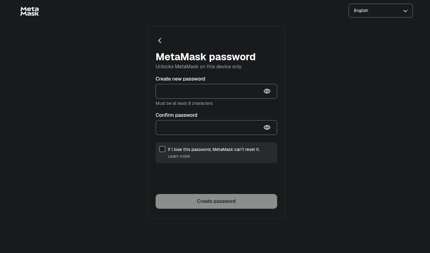 MetaMask password setup