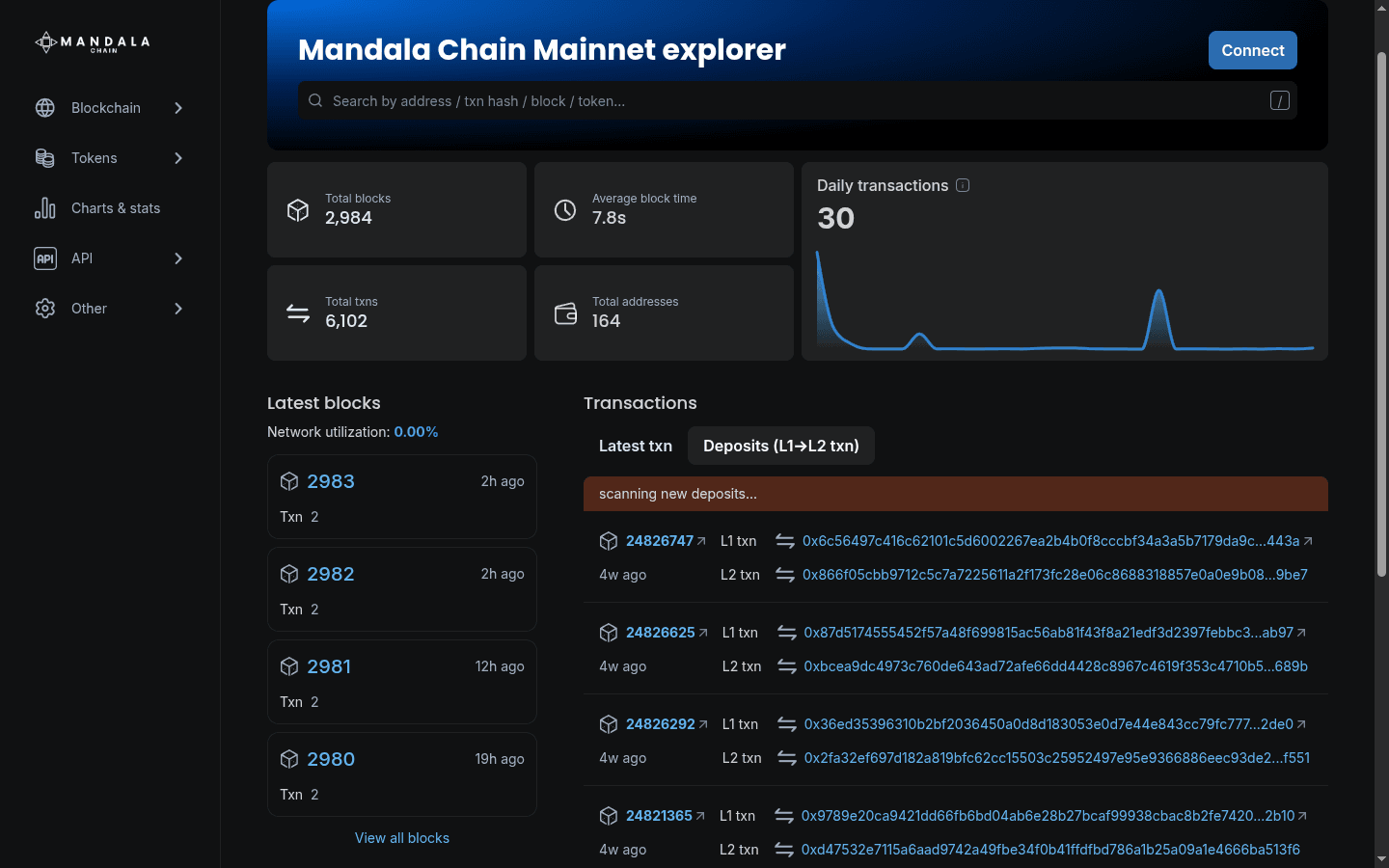 Blockscout dashboard overview