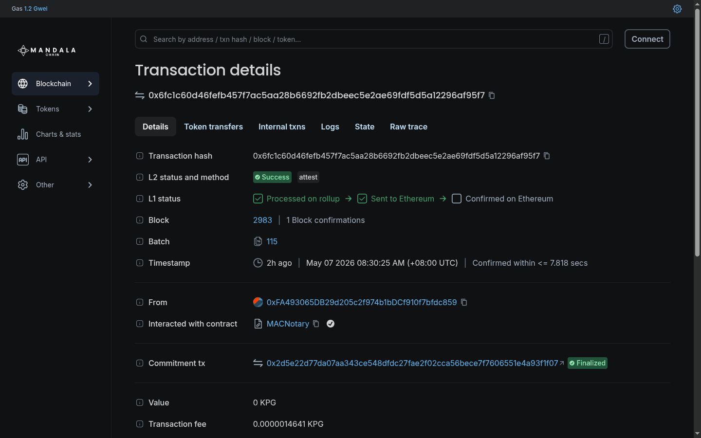 Blockscout transaction page
